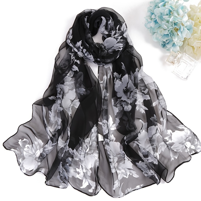Women Lightweight Scarf Flower Print Shawl
