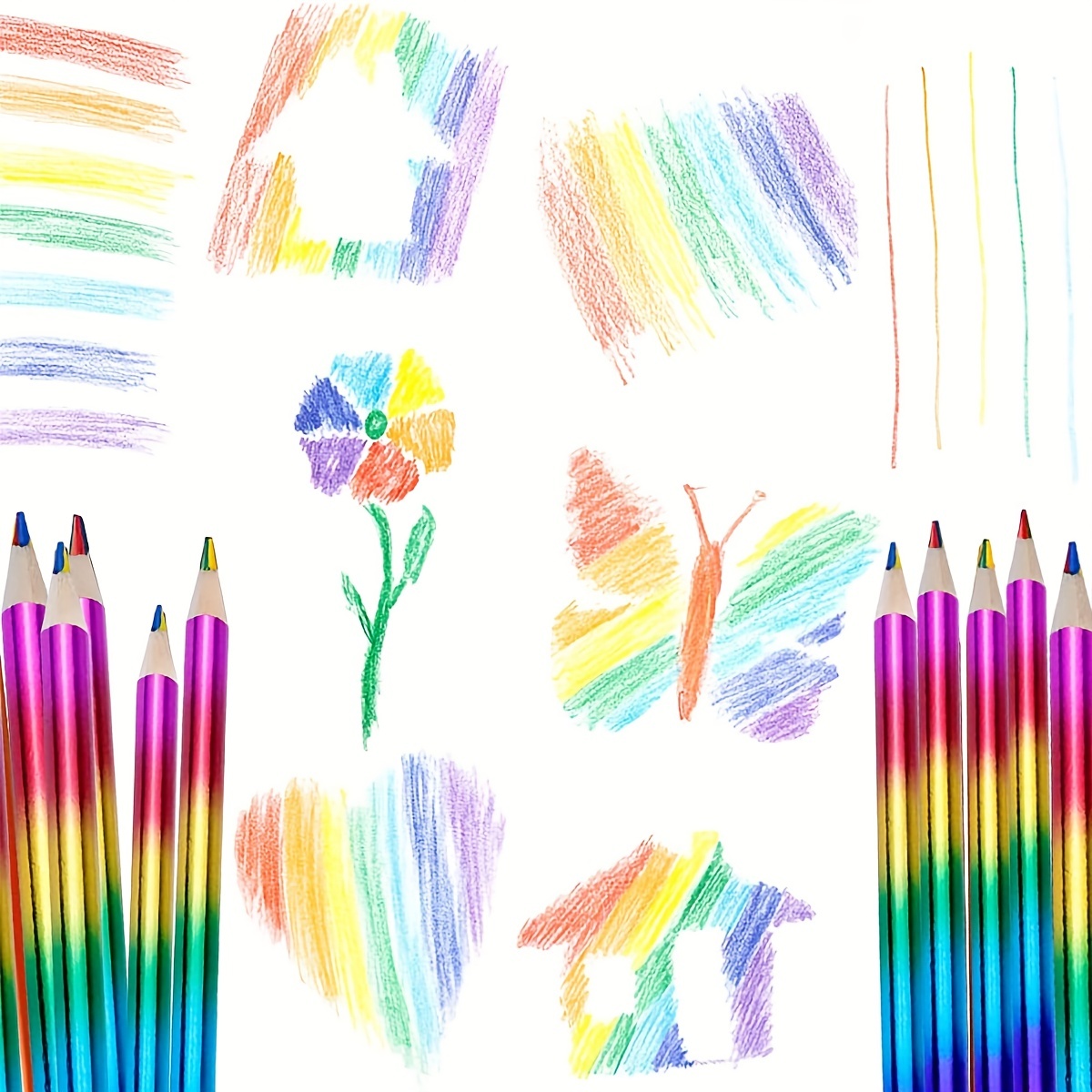8pcs Rainbow Pencil, Wooden Colored Pencils Large Rainbow Pencils for Kids  Multicolored Pencils for Drawing Sketching Coloring