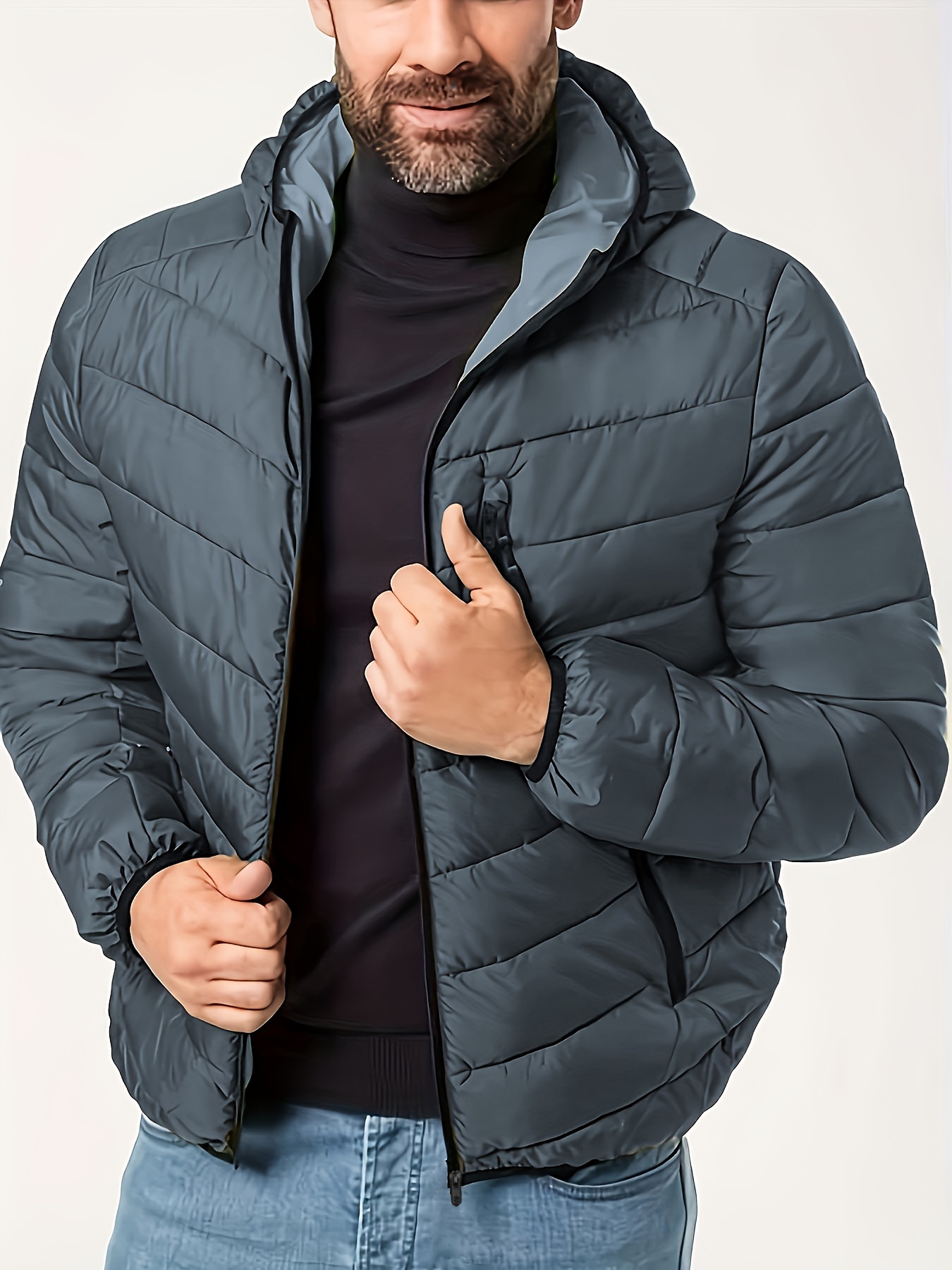 Men's Plus Size Solid Chevron Hooded Quilted Jacket Winter - Temu