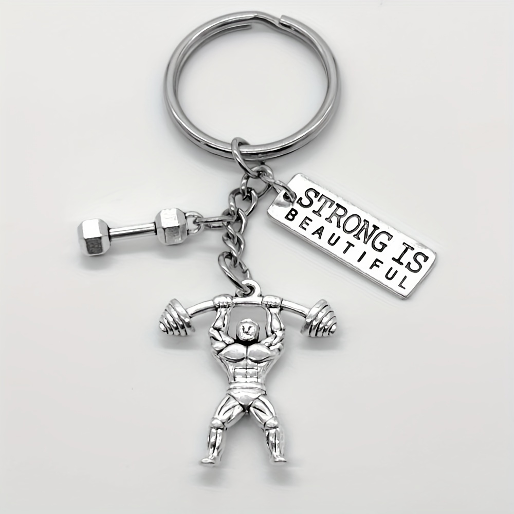 Strong Man Dumbbell Keychain Weighting Men Fitness Body Key Chains Jewelry  Sport Gym