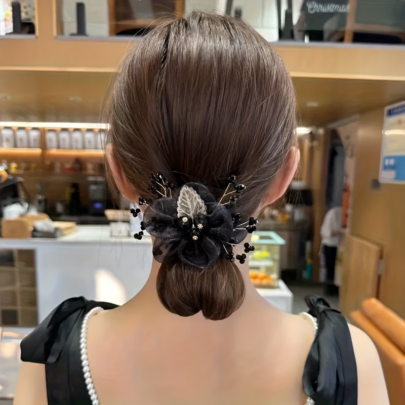 elegant glitter zircon decor hair ties organza flower hair  display picture 1