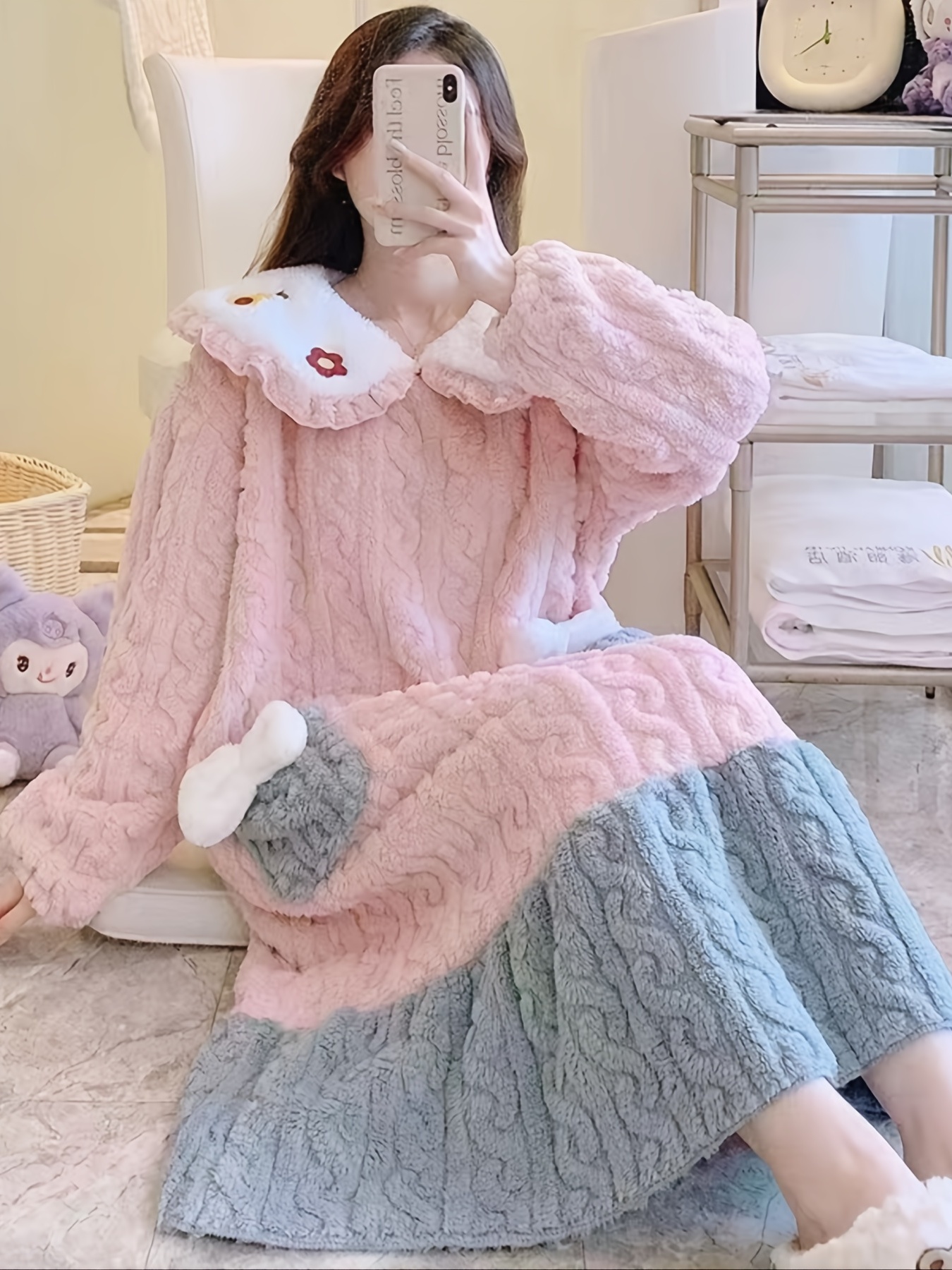 Animal Ear Hooded Fuzzy Lounge Robes Cute Long Sleeve Home - Temu