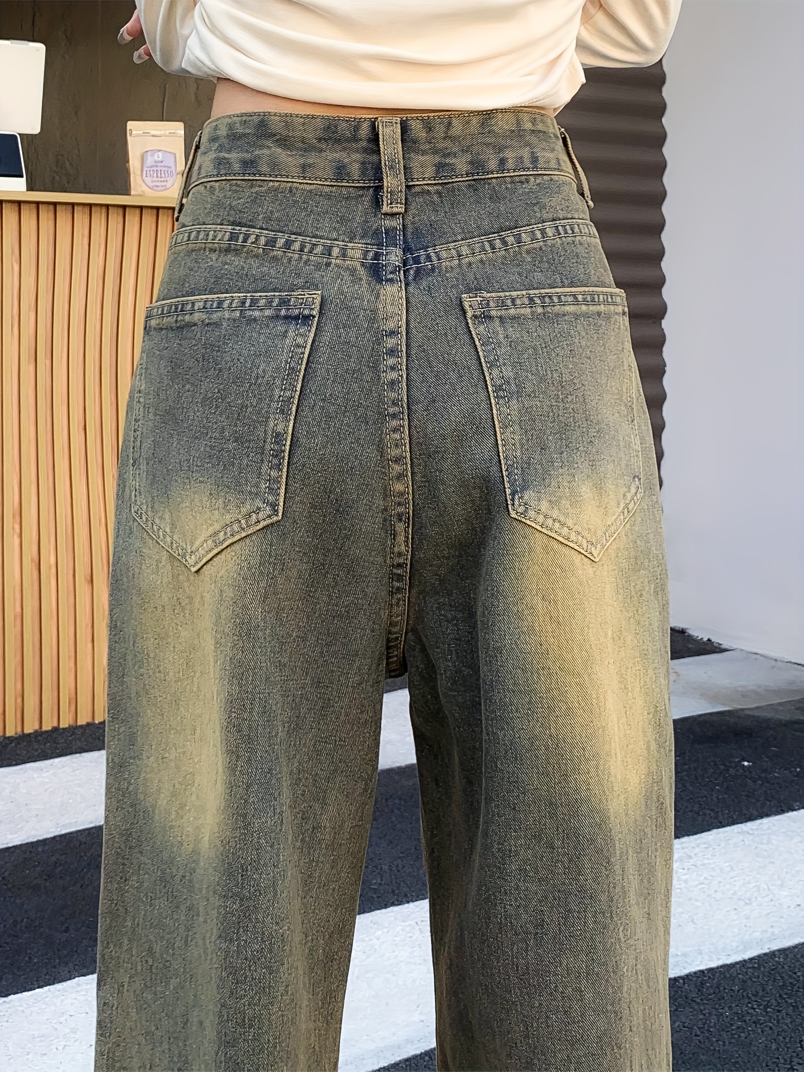 Jeans baggy vintage para mulheres, calças largas de cintura alta, calças  jeans elásticas, roupas casuais, grandes