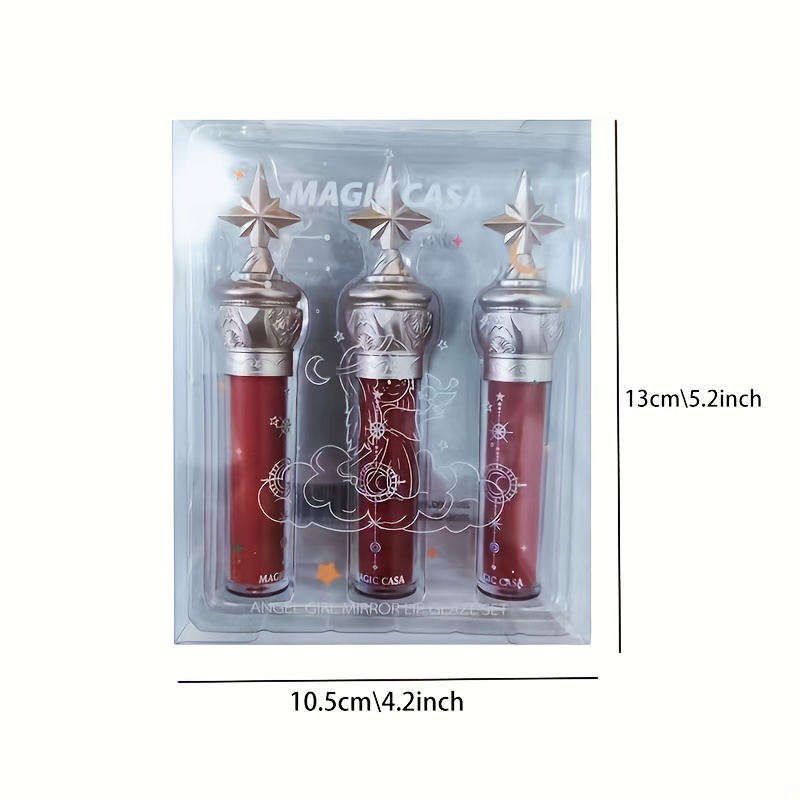 3pcs Little Star Stick Mirror Lip Glaze Hydrating Lip Gloss