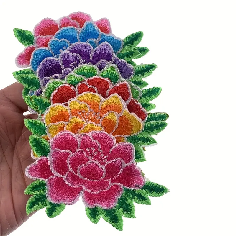 Mixed Peony Flower Embroidery Patches For Women's Clothing - Temu