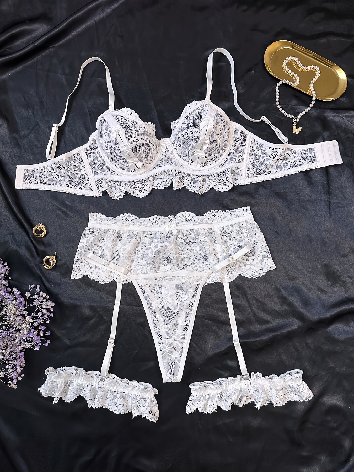 Cut-Out Lace Bra and Garter Set
