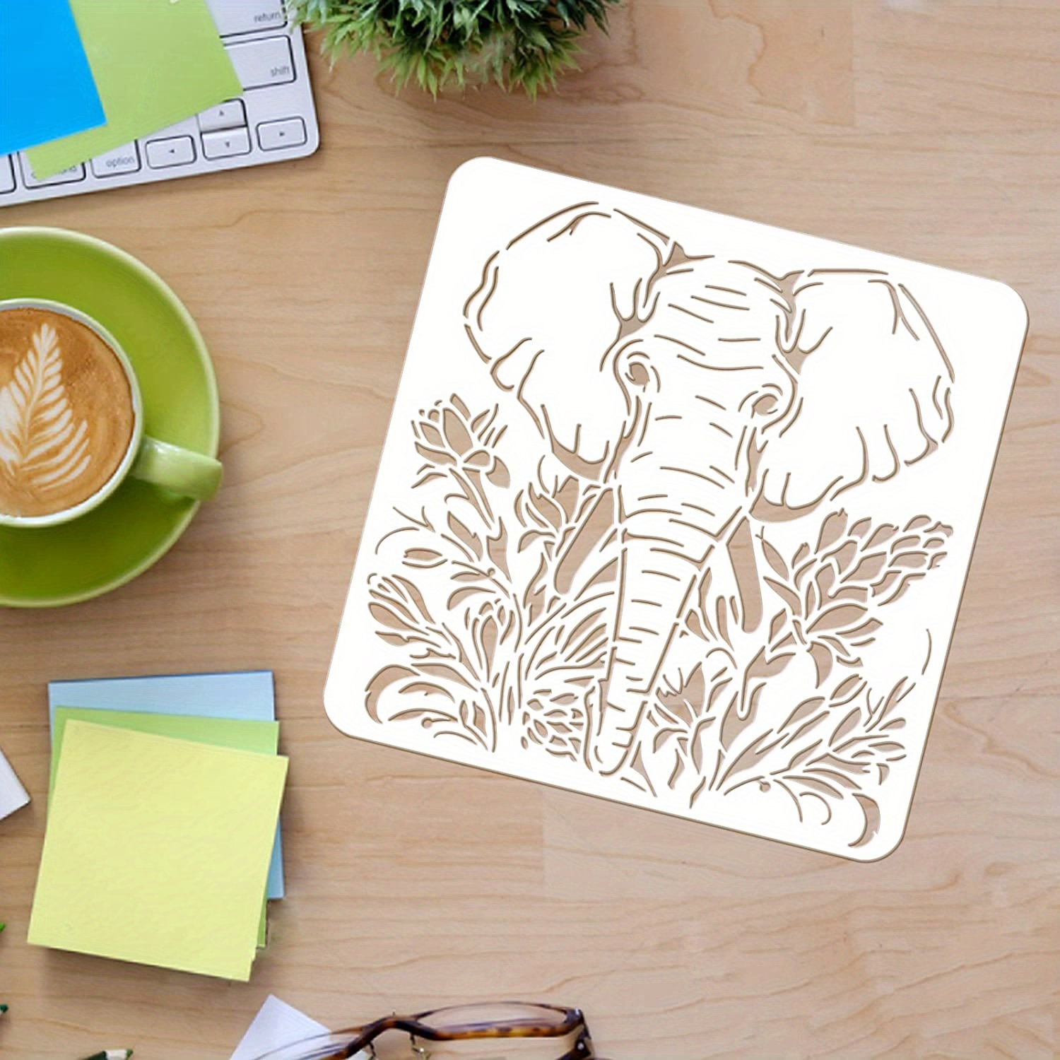 1pc Elephant Stencils Template 30x30cm Plastic Elephant Animal Drawing Painting Stencils Elephant Flowers Pattern Reusable Stencils For Painting On Wood, Floor, Wall And Tile