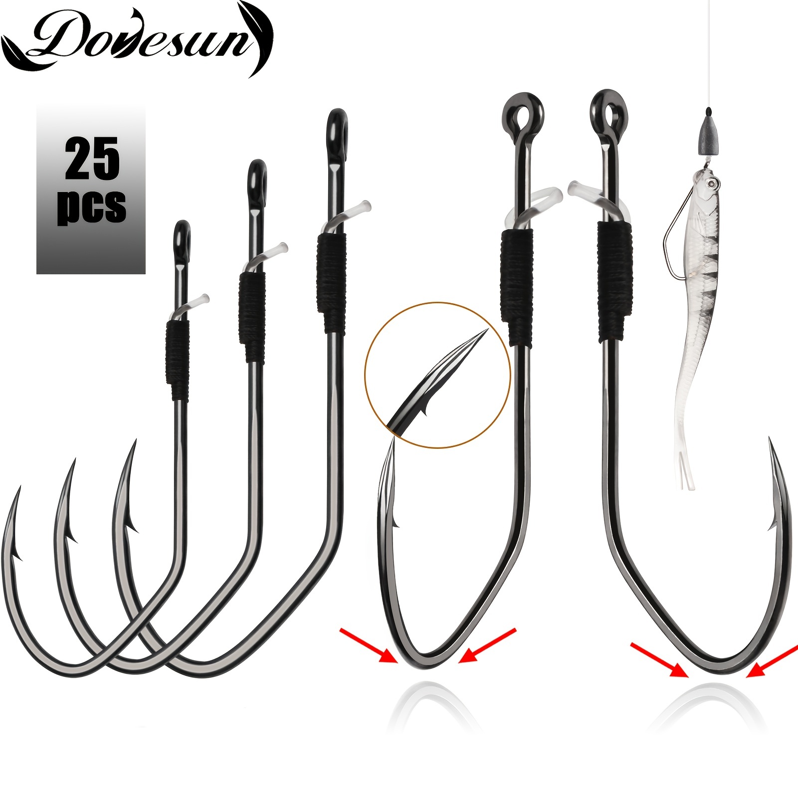 Gerich 10 Pcs Weedless Barbed Fishing Hook Bass Single Worm Hook Lure Bait  Holder 