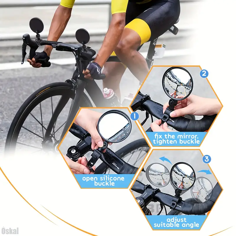 1 pieza/ 2 piezas, Espejo retrovisor ajustable para bicicleta, fácil de instalar para manillar, espejos convexos de seguridad para exteriores para carretera, bicicleta de montaña y eléctrica detalles 4