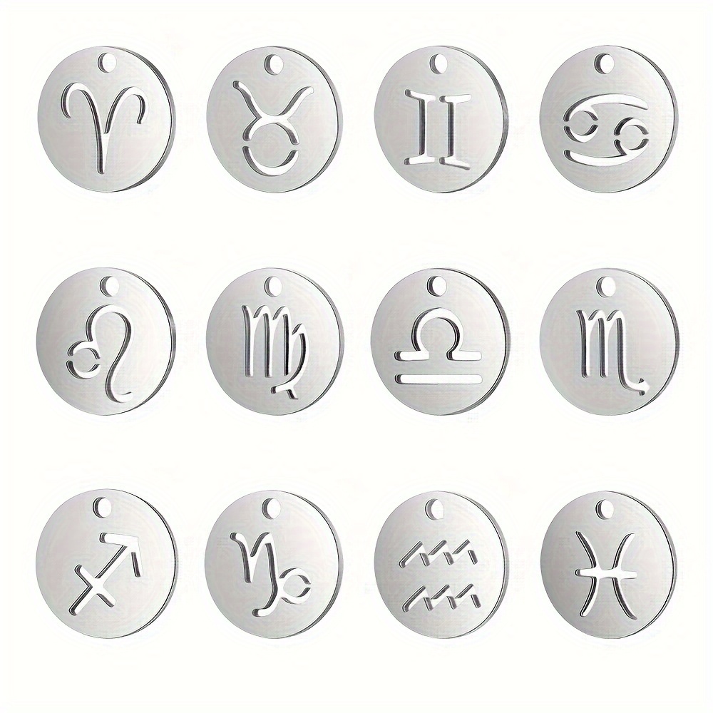 

12pcs Stainless Steel Zodiac Charms Set - Fashionable Pendants For , Ideal For Making