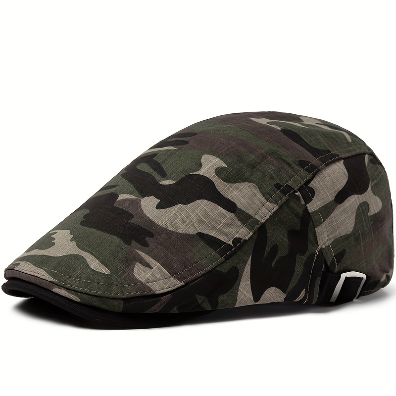 Grey Fashionable Camouflage Hat, Men's Spring Summer Autumn Thin Cotton Soft Newsboy Flat Newsboy Hat For Men Outdoor Casual Caps Hat Beret