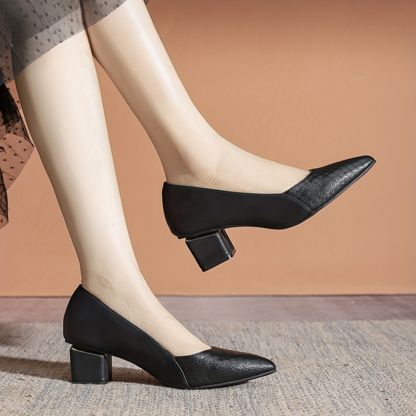 Tacones Gruesos Color Sólido Mujer Elegantes Zapatos Trabajo - Temu Chile