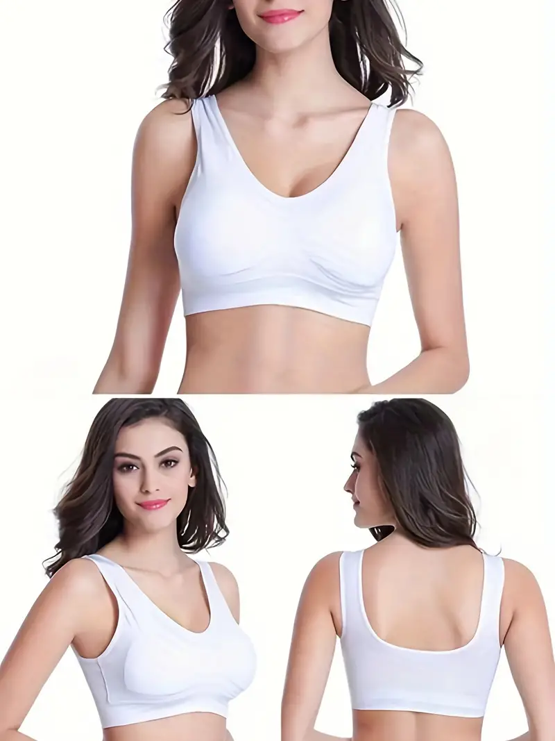 3 Pieces Women's Comfortable Thin Padded Sports Bra, Single Layer Wireless  Solid Color Workout Bra, Women's Activewear