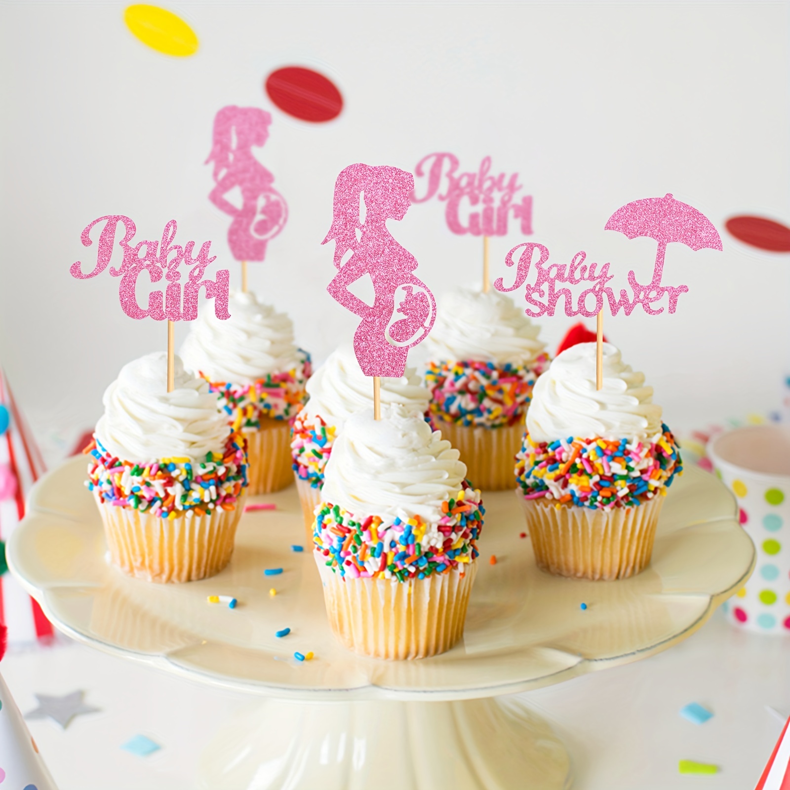24 Pack One Cupcake Toppers Glitter Minnie Mouse Inspired 1st Birthday Picks Baby Shower Theme Kids First Party Cake Decorations Pink Bow