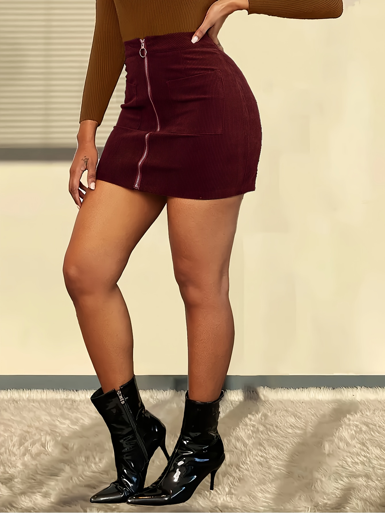 Maroon zip shop up skirt