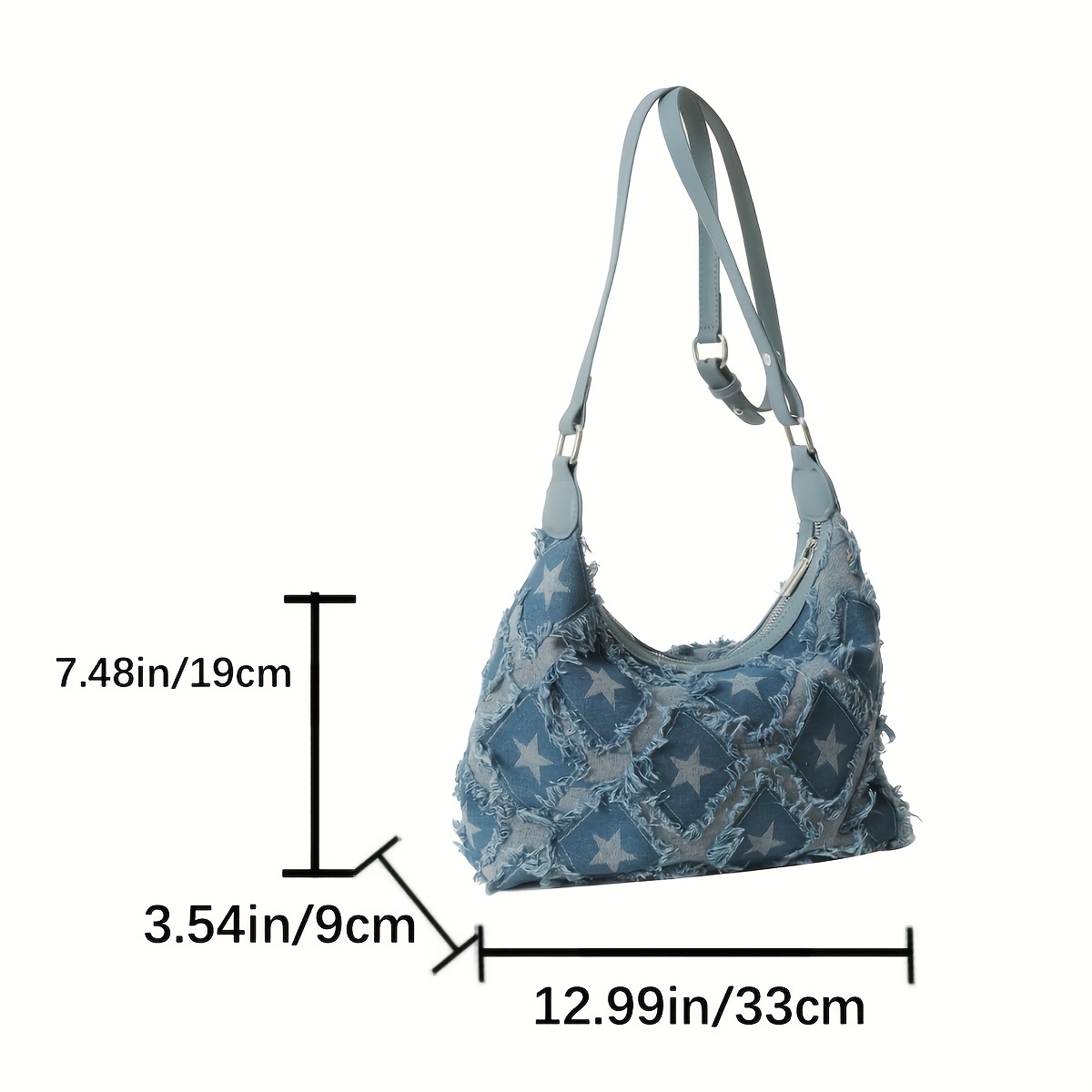 Vintage Denim Crescent Bag, Retro Tassel Shoulder Bag, Women's Y2k