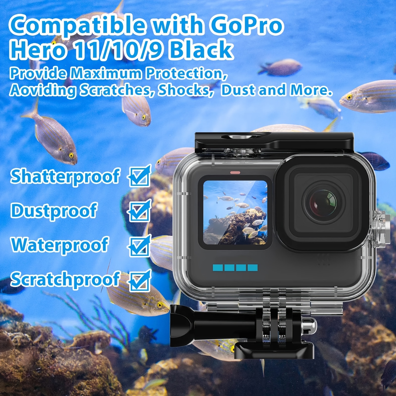 Boîtier étanche de 60m pour Gopro Hero 11 10 9 Housse de boîtier de plongée  sous-marine avec filtre de plongée Accessoires de caméra d'action