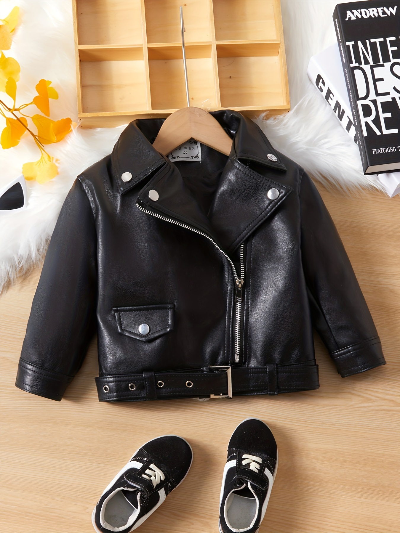 Kids Jackets Boys Black Bomber Jacket Girls Black Leather Jacket
