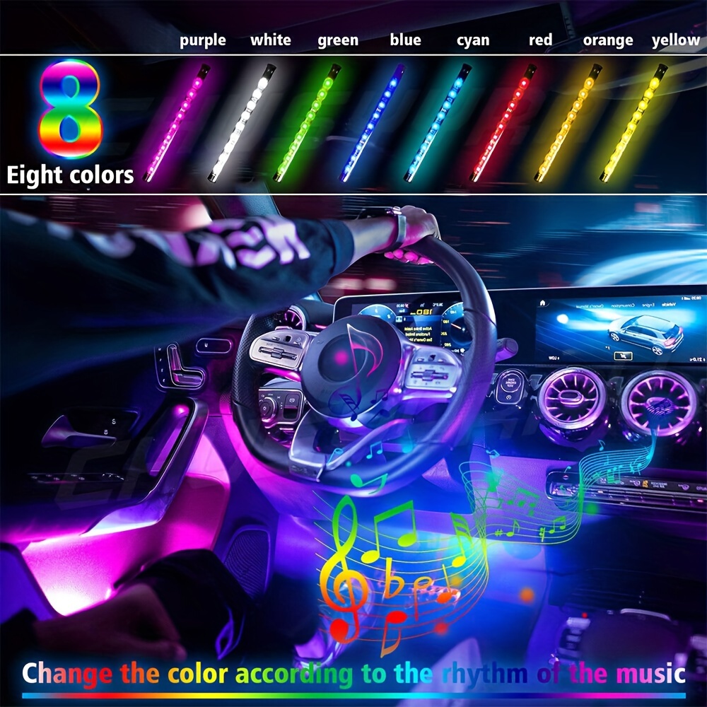 Auto Led Streifen Lichter, Multicolor RGB Auto Innenbeleuchtung, 16  Millionen Farben 5 in 1 mit 236 Zoll Glasfaser, Ambientebeleuchtung Kit,  Active Sound