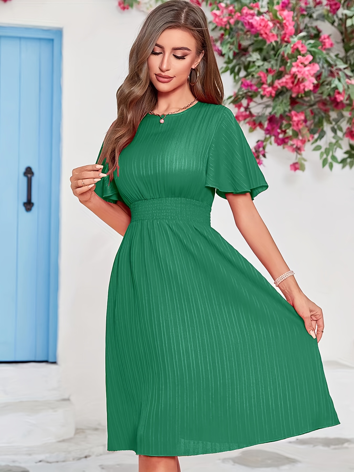 All A Flutter Empire Waist Dress with Flutter Sleeves – The Campus Colors  Boutique