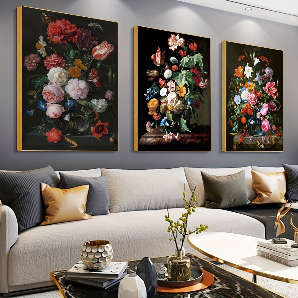 モダンヴィンテージポスター植物の花牡丹ウォールアートキャンバス絵画