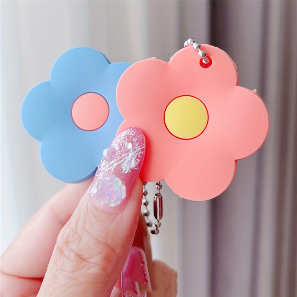 Flower Cartoon Key Cover Silicone Key Accessories Pvc Soft Solid Key Holder  Key Chain For Girl Women Trinket Gift - Temu