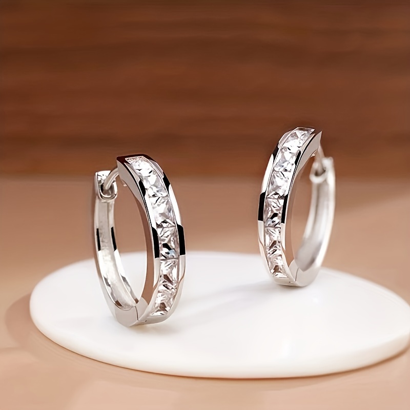 

Minimalist Hoop Earrings Embellished With Zircon Elegant Simple Style For Women Daily Dating Ear Accessories