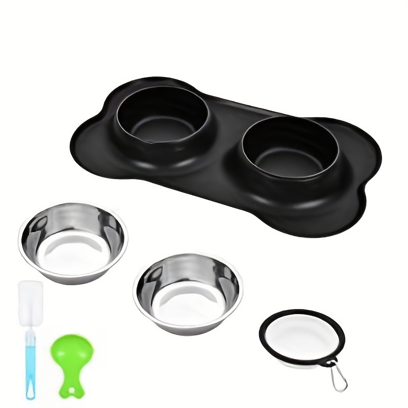 Antislip Double Dog Bowl With Silicone Mat Durable Stainless Steel