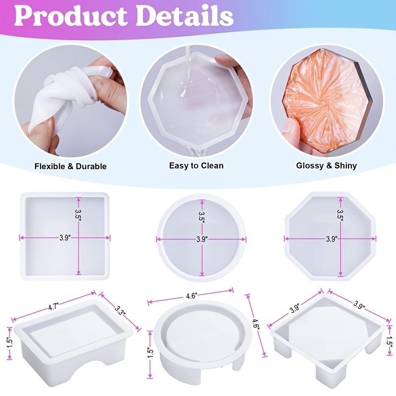 Coaster Resin Silicone Molds Coaster Molds With Round Square - Temu