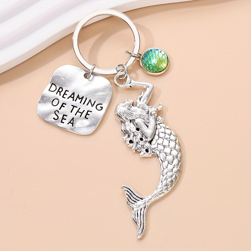 mermaid ocean keychain summer key ring purse bag backpack car key charm earbud case accessory women girls gift b3346 a2200 a1886 silver empty circle 8