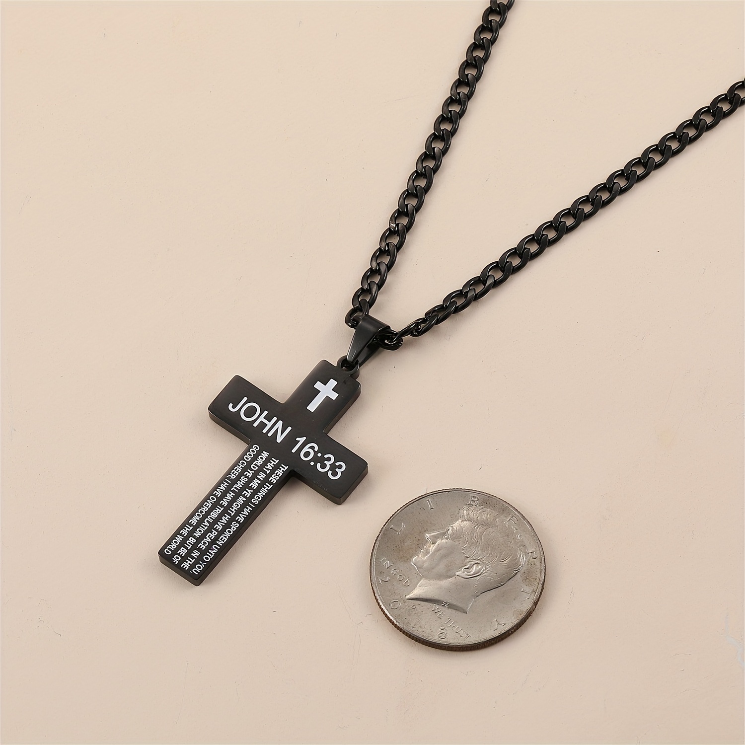 Inspirational Bible Verse Cross Pendant Necklace for Men