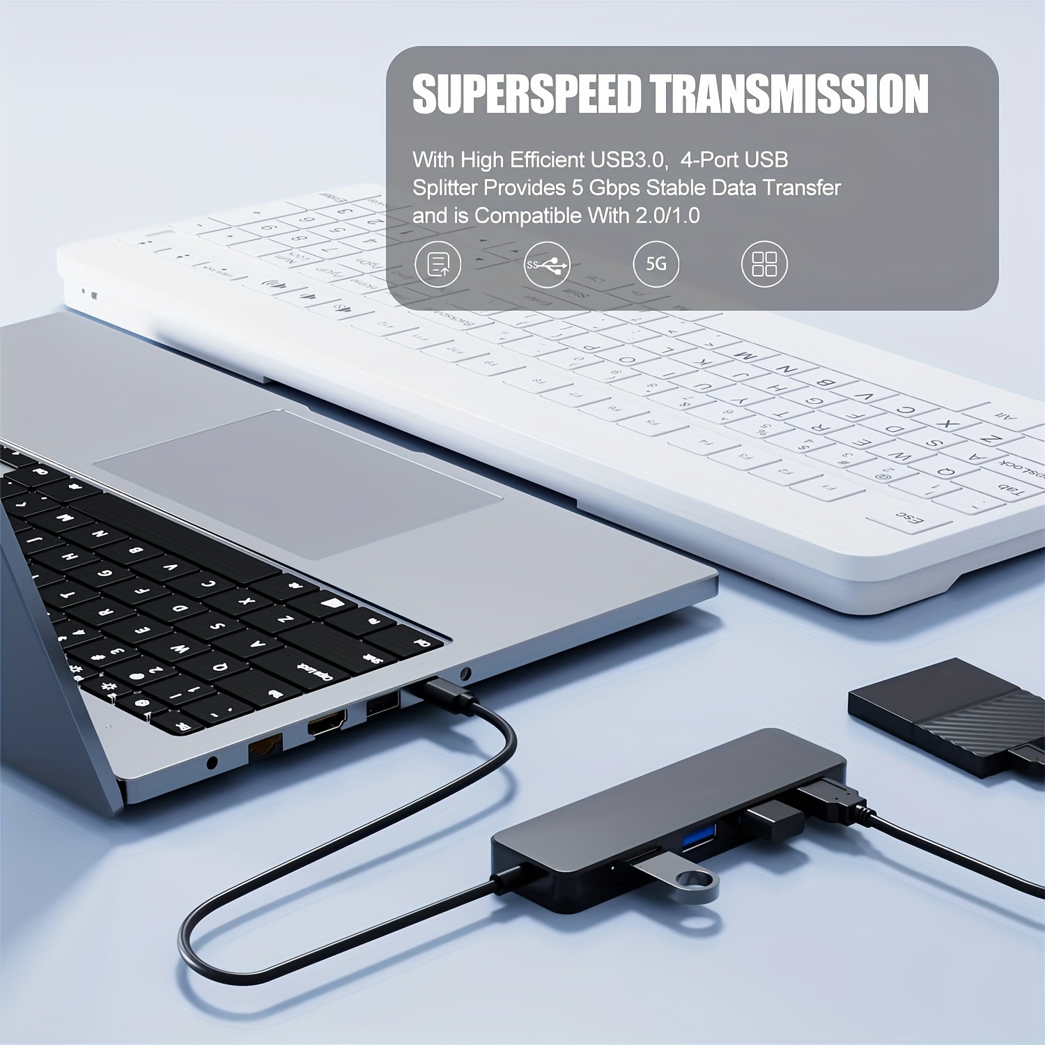 4 Ports USB Hub, USB 3.0 Hub USB Splitter USB Expander for Laptop, Flash  Drive, HDD, Console, Printer, Camera,Keyboard