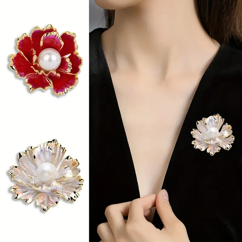 1Pcs Enamel Flower Brooch Pin, Vintage Suit Lapel Pin Faux Pearl Coat Brooch Pin Jewelry, Jewels for Women Girls, White, 1.99,Temu