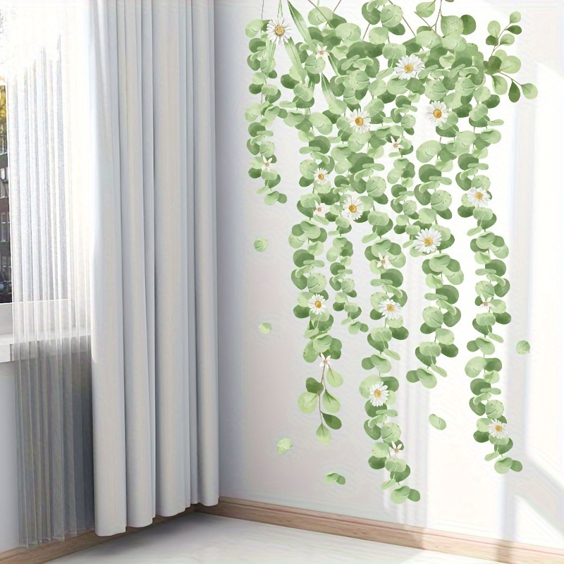 Green Hanging Leaf Wall Decals, Removable Fresh Plant Leaves Flower Vines  Wall Stickers, Green Plants Wall Mural, Green Leaves Wall Art Decor For  Kids