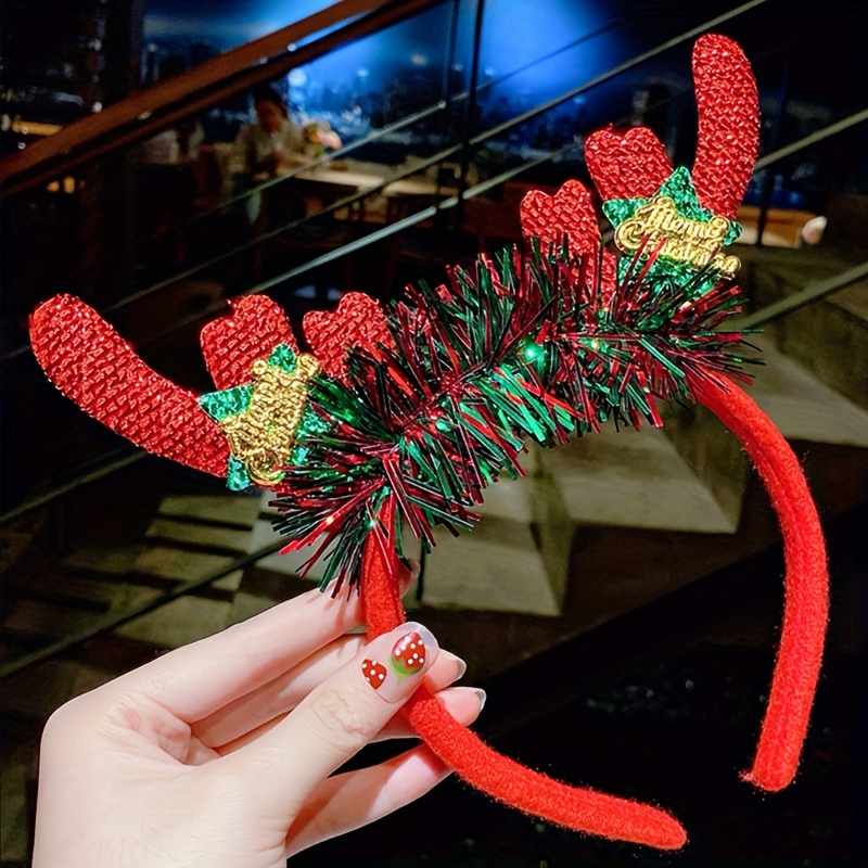 Christmas Antlers Bell Headband Shimmering Cute Head Hoop - Temu