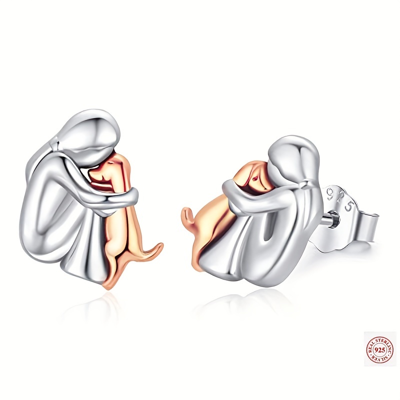 925 sterling silver stud earrings golden dog silvery girls design elegant cute style creative female accessories 0