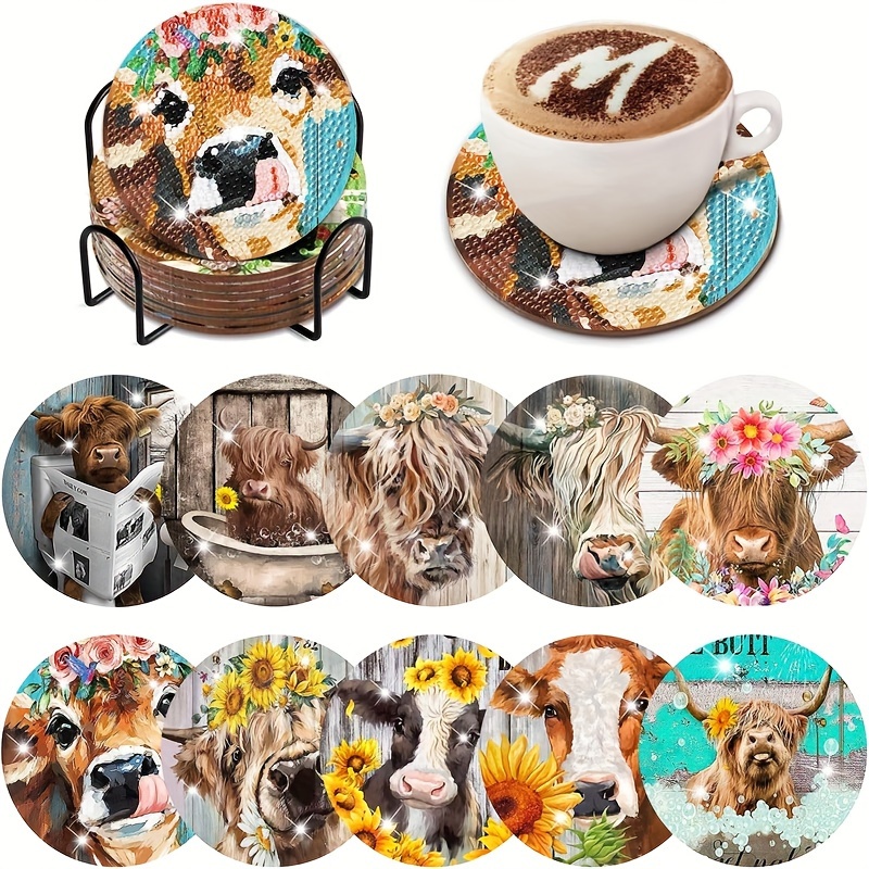 JHGCVX 10 Pcs Dog Diamond Painting Coasters Kit,Diamond Dot Art Wood Coasters,Diamond Painting Coasters with Holder for Adult