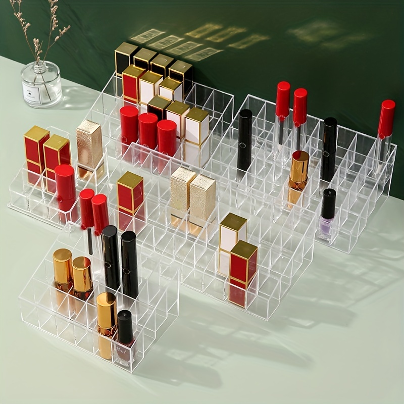 

1pc 9/12/24/36 Grid Transparent Lipstick Organizer, Plastic Desktop Lipstick Storage Box, Multi-grid Makeup Storage Box, Makeup Organizer