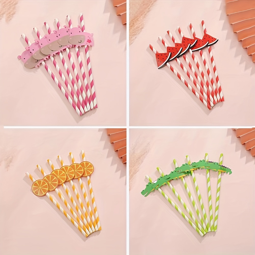 Spiral Shaped Straw, Fruit Decoration, Animal Pattern Unicorn