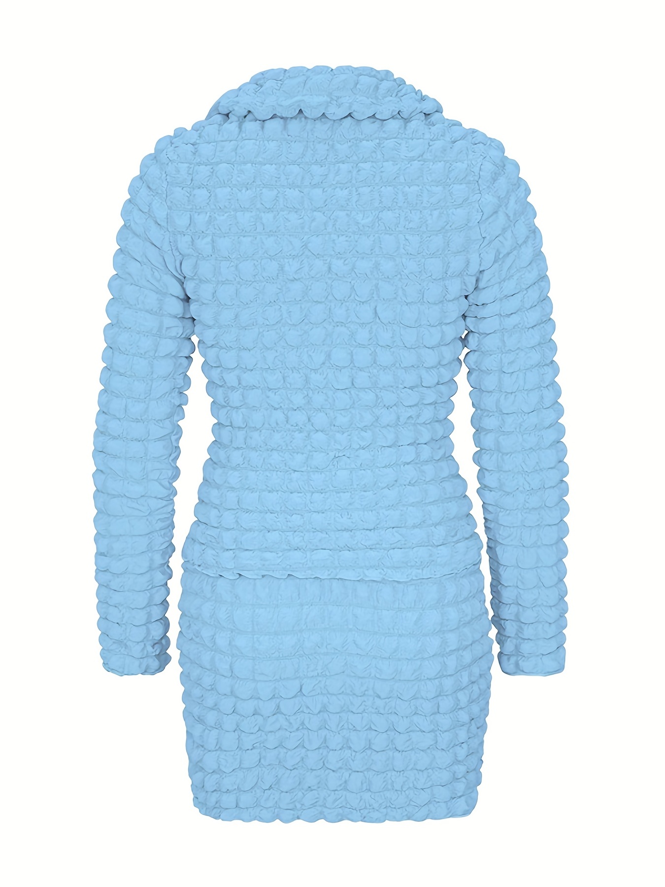 Popcorn Style Two Piece Skirt Set Button Front Top & Textured Skirt