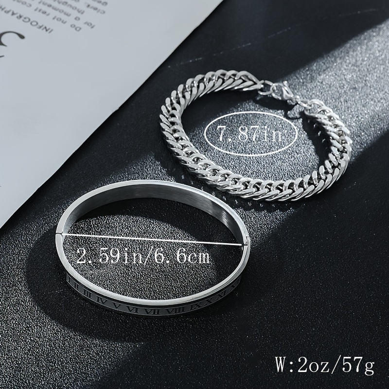  2pcs/Set Luxury Roman Number Charm Cuff Bracelet Gold