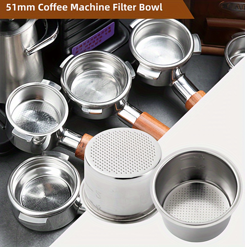 Stainless Steel Coffee Filter, Double Cup Coffee 51mm Single Wall  non-pressurized Porous Filter Basket, Please check the size and shape  carefully