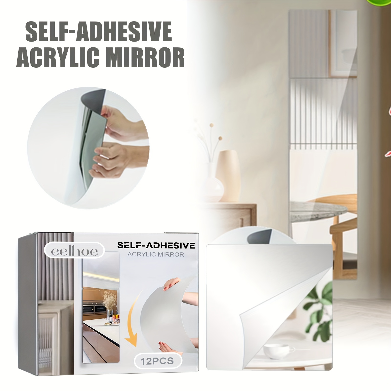 1pc Square Mirror Wall Sticker, Shatterproof Unbreakable Frameless  Self-adhesive Acrylic Mirror For Home, Over The Door Mirror Stick On  Closet, Home D