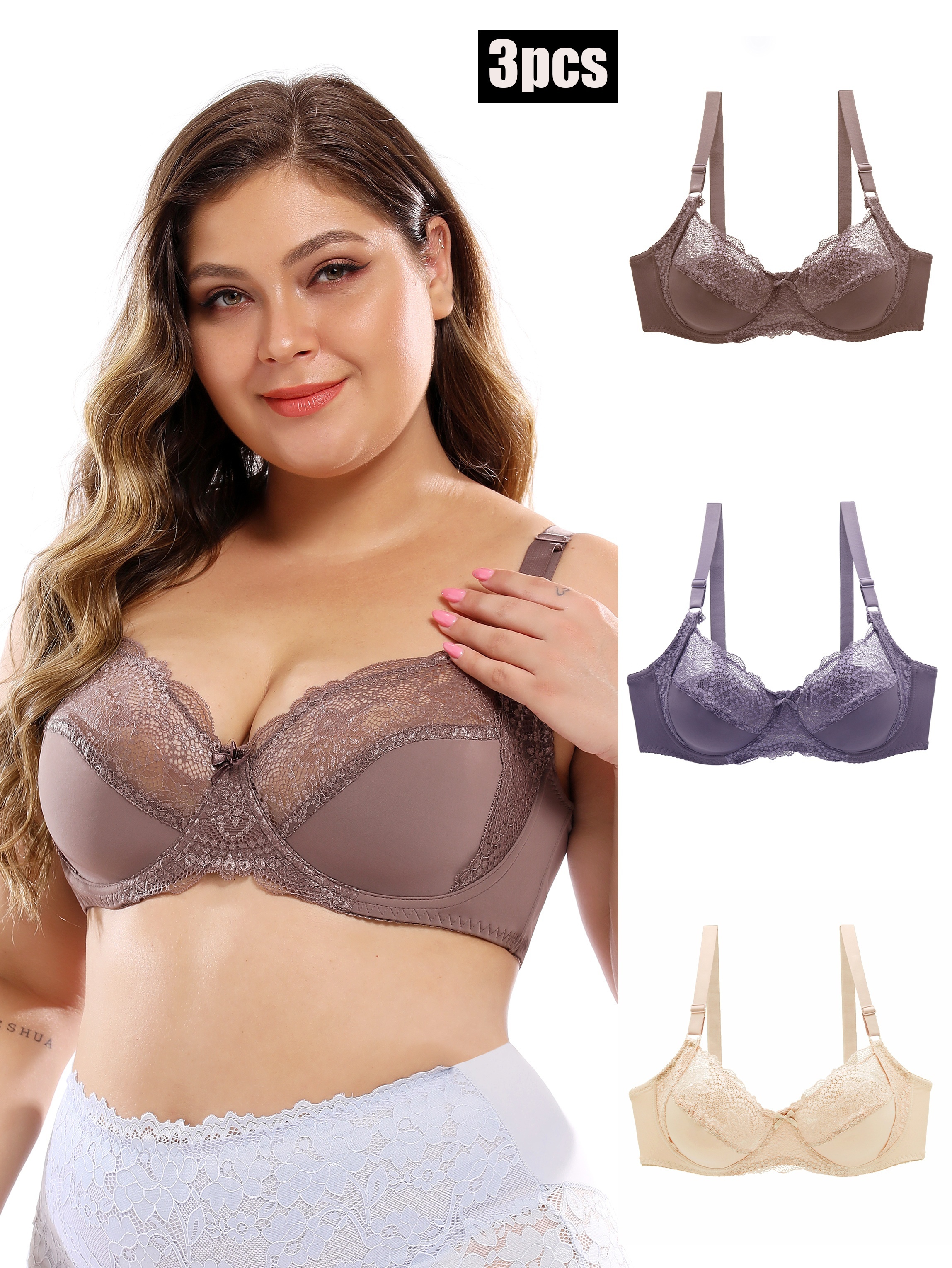 Women's Plus Size Bra Solid Color Sexy Lace Patterned Soft - Temu