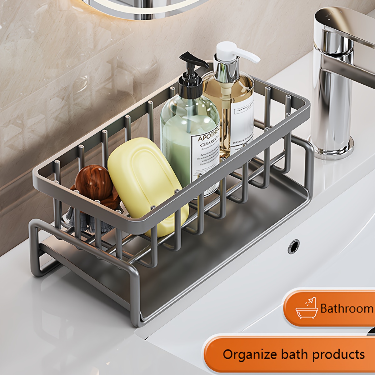 Sink Caddy Sponge Drain Rack With Dishcloth Holder Stainless - Temu