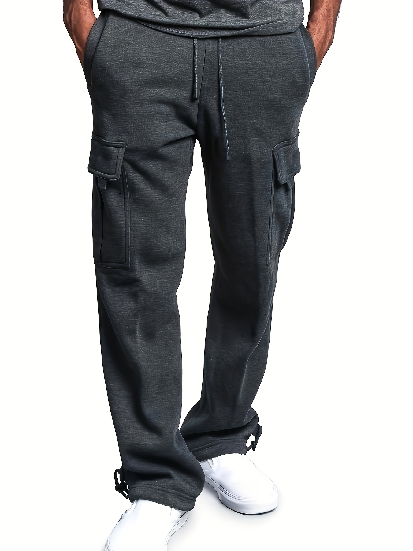 Men's Cargo Sweatpants Open Bottom Straight Leg Casual Fit Baggy Jogger  Pants With Pockets Fleece Cargo Sweatpants