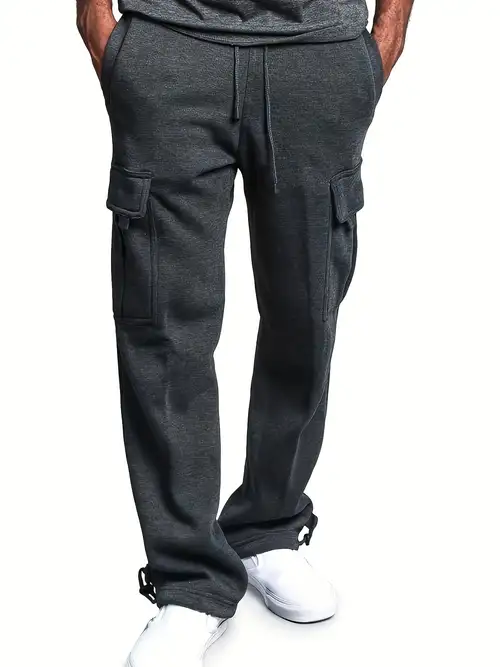  PETCDIM Heavyweight Fleece Cargo Sweatpants for Men Baggy  Stretch Drawstring Elastic Waist Jogger Sport Pants Open Bottom Straight  Leg Casual Sweatpants Beige : Clothing, Shoes & Jewelry