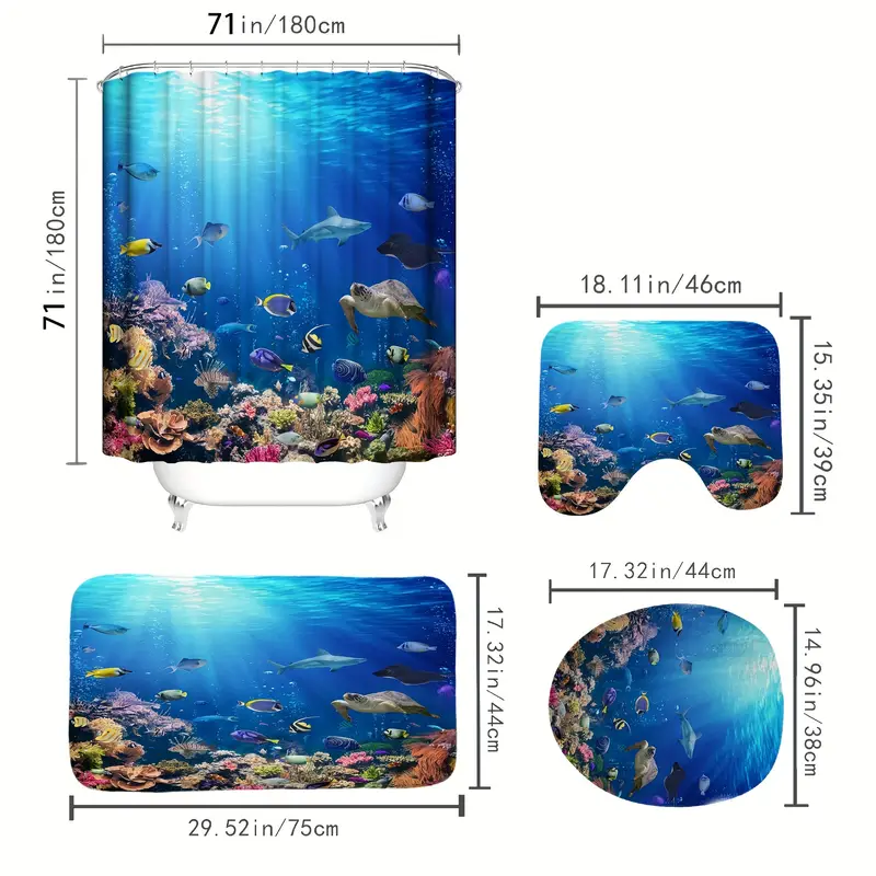 Shower Curtain Sets 12 Hooks Nature Ocean Sea Turtle Fish - Temu
