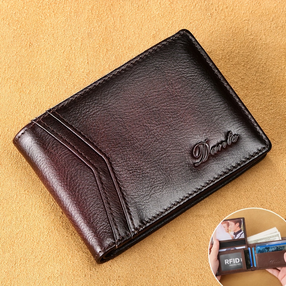 

1pc Men's Retro Top Layer Cowhide Ultra-thin Small Wallet, With Transparent Id Card Slot, Christmas Gift, Us Dollar Wallet