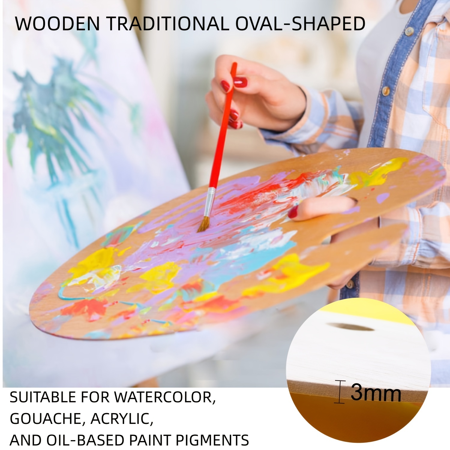 Paint Palette, NETUME Classic Wooden Artists Palette with Thumb Hole for  Oil Paint,Acrylics,Paint Art,Size 30x25cm Lightweight and Smooth Oval Oil Painting  Palette Tray for Adult Kids : : Home & Kitchen